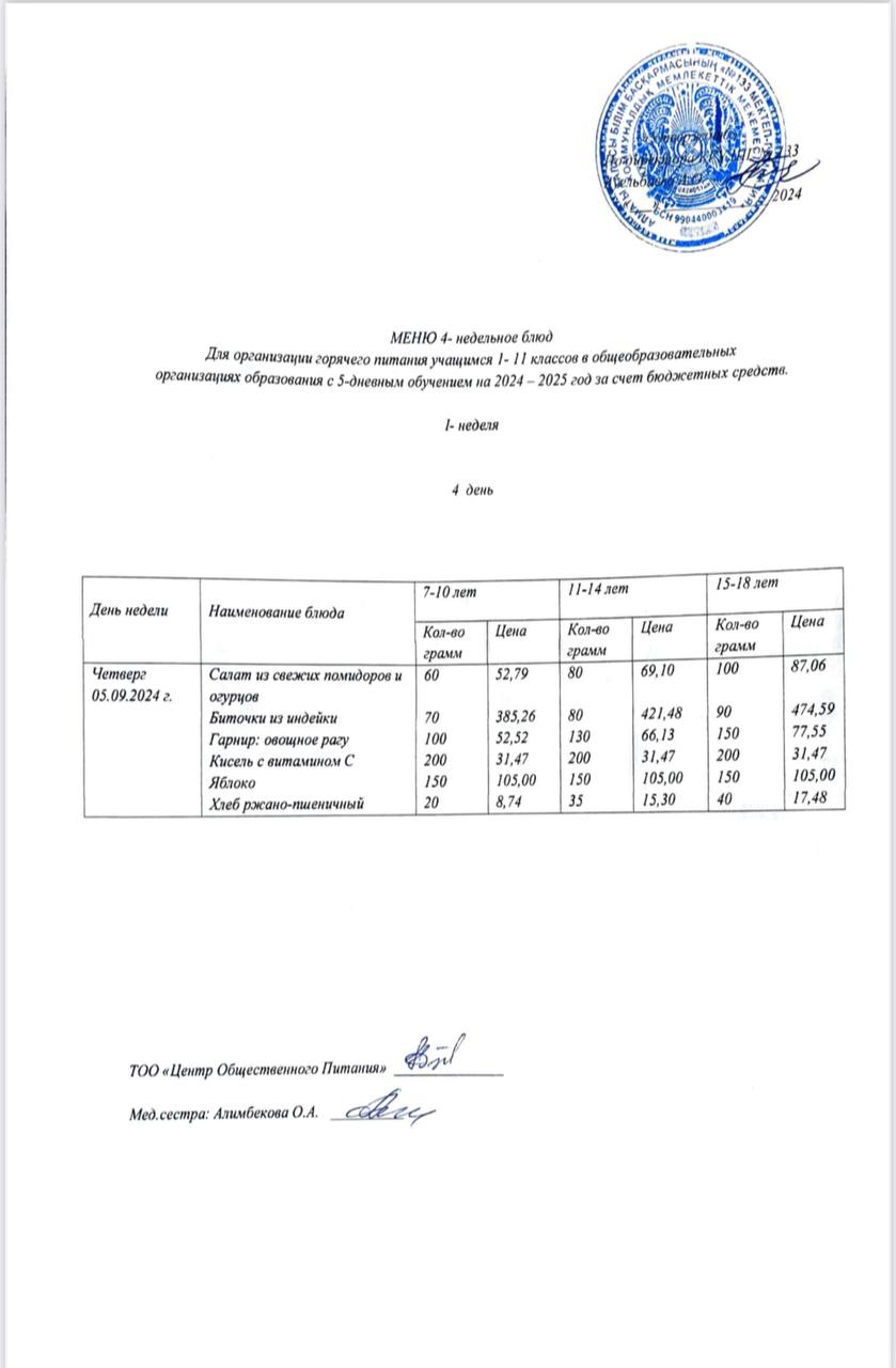 Меню 05.09.2024