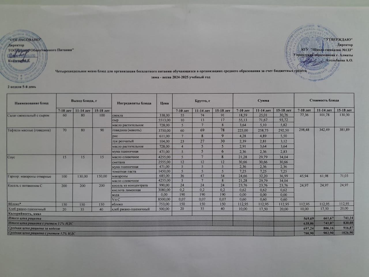 Меню 14.03.2025 г
