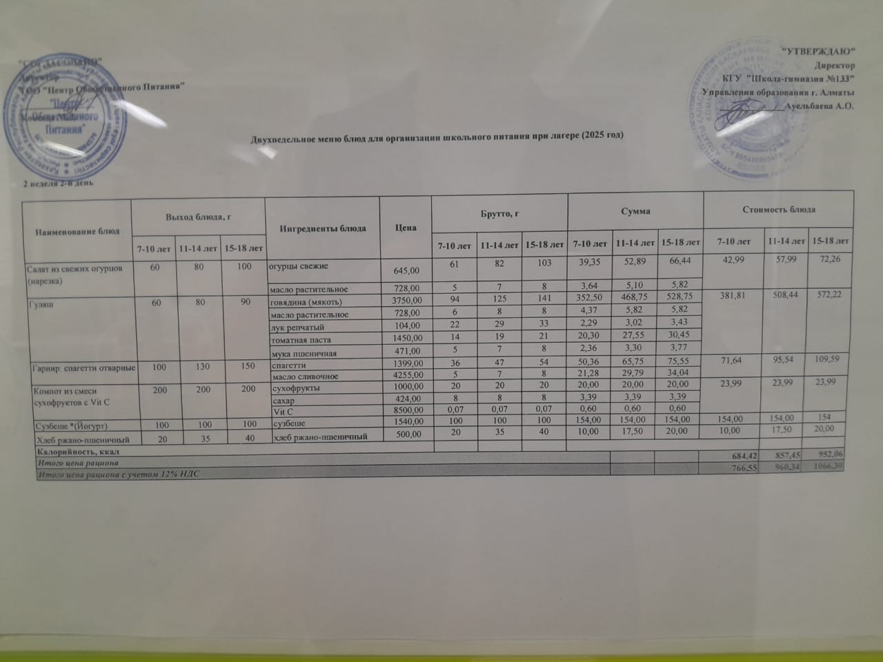 Меню лагерь 03.06.2025 г