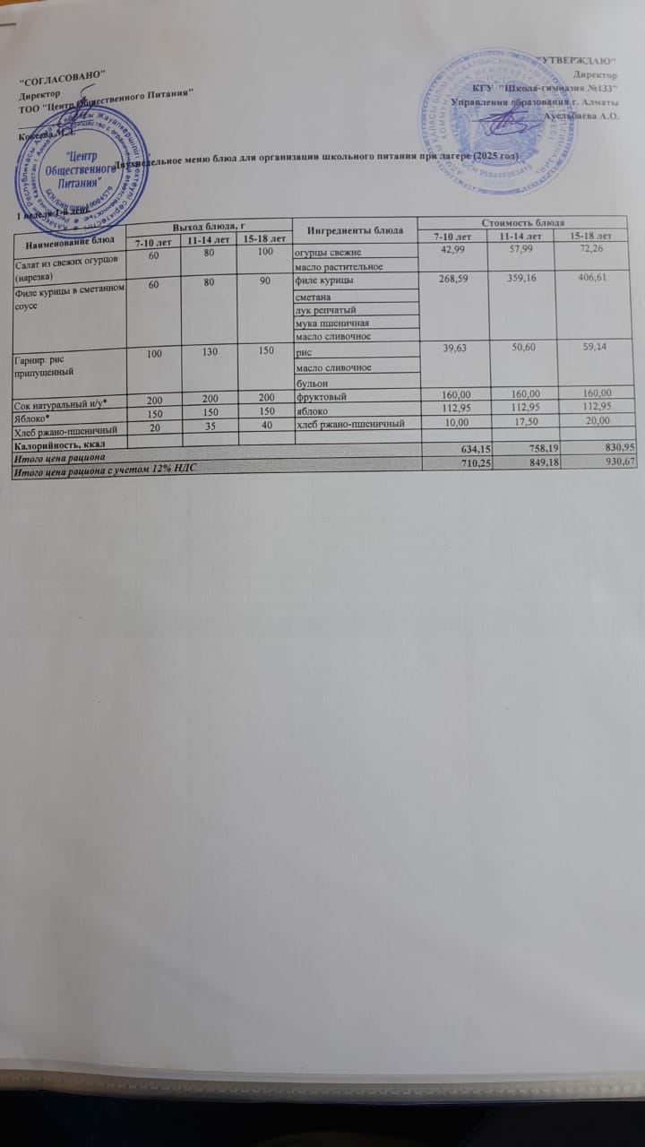 Меню лагерь 09.06.2025 г